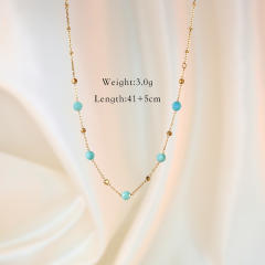 14KG boho natural stone Amazonite sunshine pendant stainless steel necklace collection