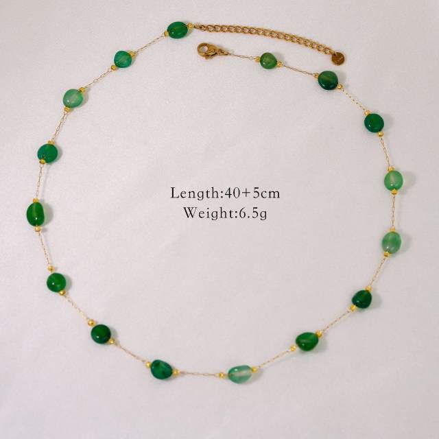 Summer fresh green color natural stone agate stainless steel necklace collection