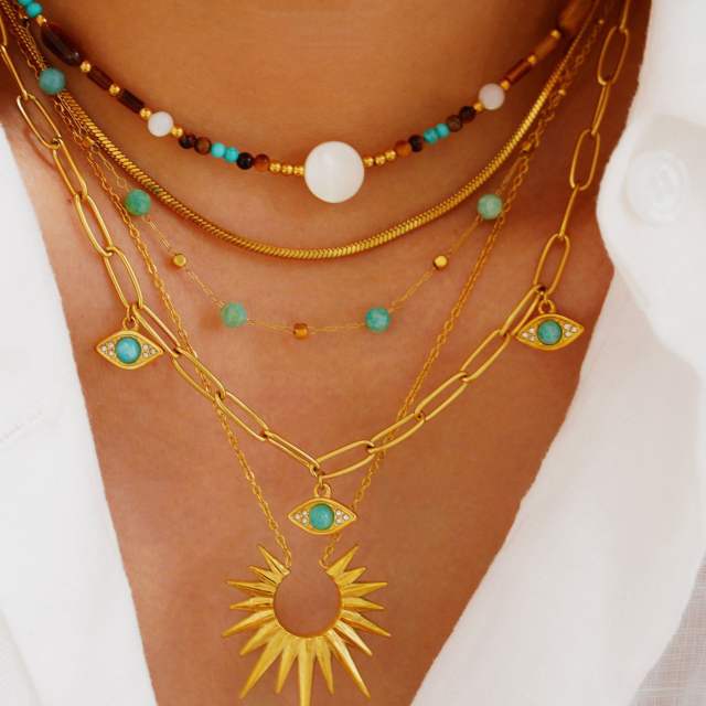14KG boho natural stone Amazonite sunshine pendant stainless steel necklace collection
