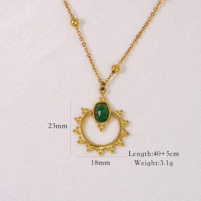 Summer fresh green color natural stone agate stainless steel necklace collection