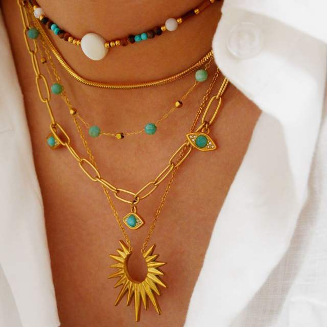 14KG boho natural stone Amazonite sunshine pendant stainless steel necklace collection
