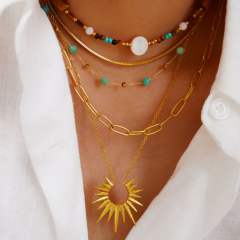 14KG boho natural stone Amazonite sunshine pendant stainless steel necklace collection