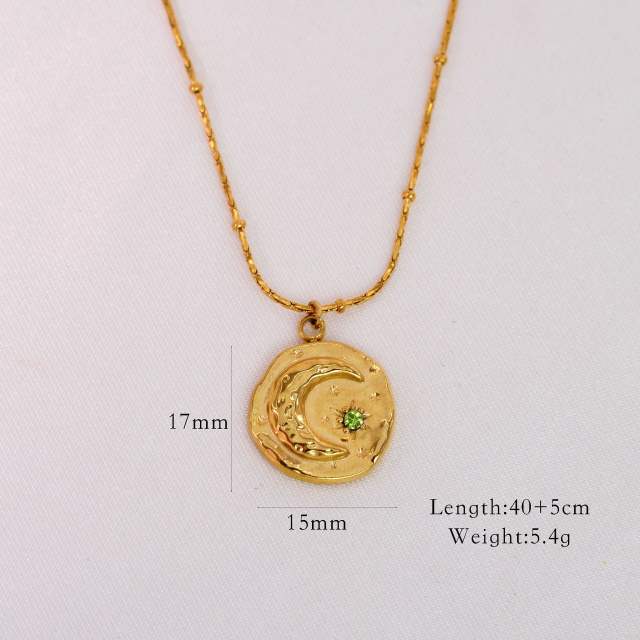 Summer fresh green color natural stone agate stainless steel necklace collection