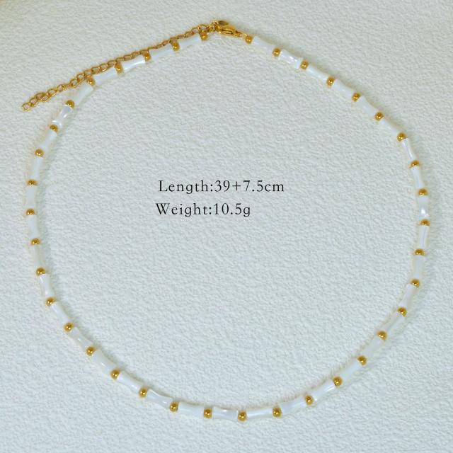14KG Fishtail pendant bamboo natural stone stainless steel necklace collection