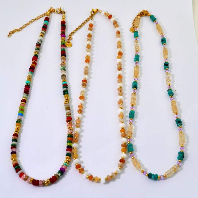 Boho colorful natual stone beaded necklace collection