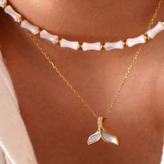 14KG Fishtail pendant bamboo natural stone stainless steel necklace collection