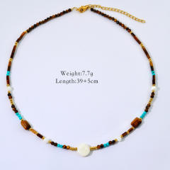 14KG boho natural stone Amazonite sunshine pendant stainless steel necklace collection