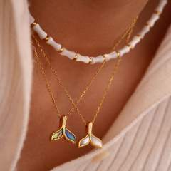 14KG Fishtail pendant bamboo natural stone stainless steel necklace collection
