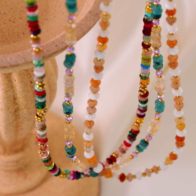 Boho colorful natual stone beaded necklace collection