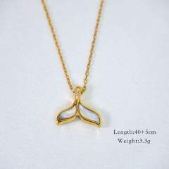 14KG Fishtail pendant bamboo natural stone stainless steel necklace collection