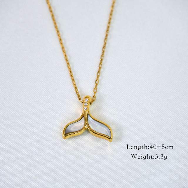 14KG Fishtail pendant bamboo natural stone stainless steel necklace collection
