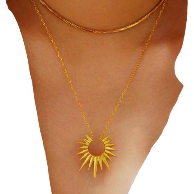 14KG boho natural stone Amazonite sunshine pendant stainless steel necklace collection