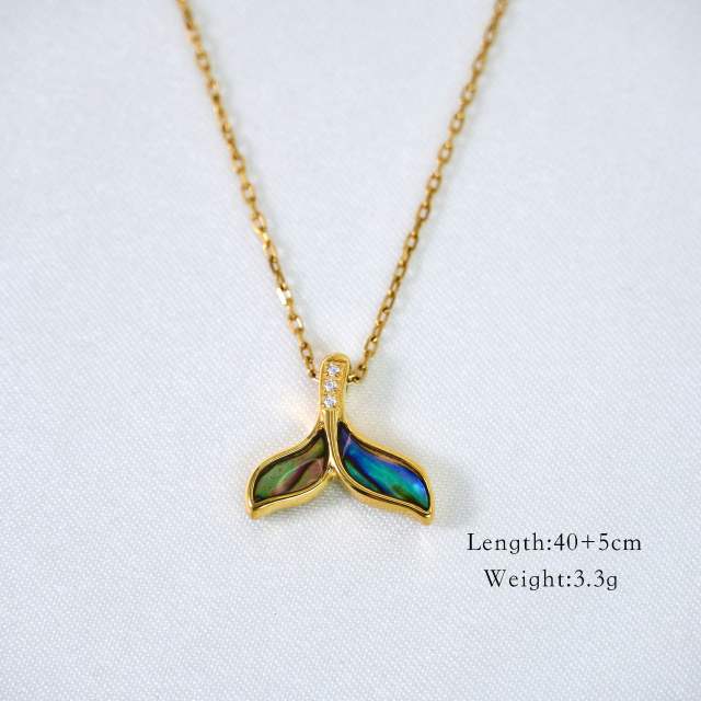 14KG Fishtail pendant bamboo natural stone stainless steel necklace collection