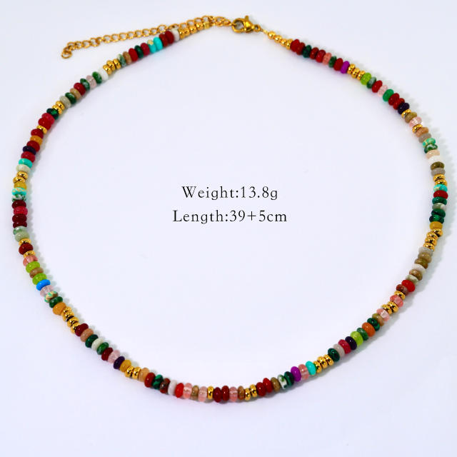 Boho colorful natual stone beaded necklace collection