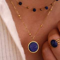 Boho natual stoen lapis lazuli evil eye stainless steel necklace stackable necklace