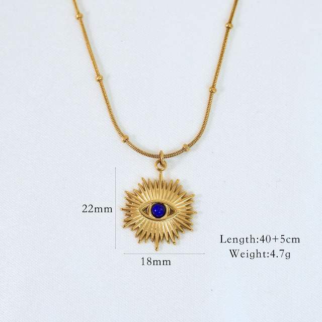 Boho natual stoen lapis lazuli evil eye stainless steel necklace stackable necklace