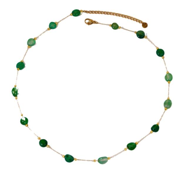 Summer fresh green color natural stone agate stainless steel necklace collection