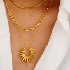 14KG boho natural stone Amazonite sunshine pendant stainless steel necklace collection