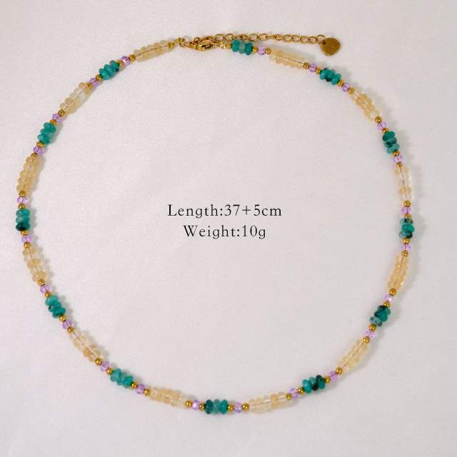 Summer fresh green color natural stone agate stainless steel necklace collection