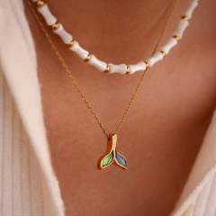 14KG Fishtail pendant bamboo natural stone stainless steel necklace collection
