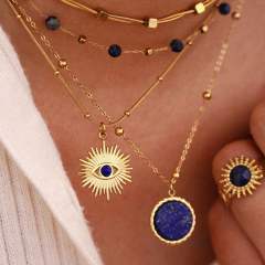 Boho natual stoen lapis lazuli evil eye stainless steel necklace stackable necklace