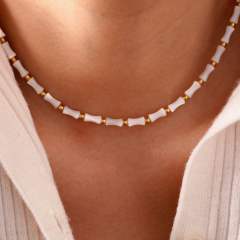 14KG Fishtail pendant bamboo natural stone stainless steel necklace collection