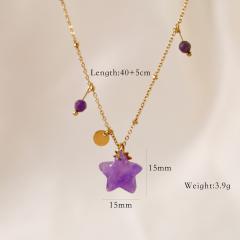 Boho 14KG moon star amethyst pendant stainless steel necklace