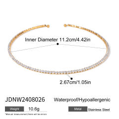 Delicate diamond stainless steel cuff necklace choker bangle set