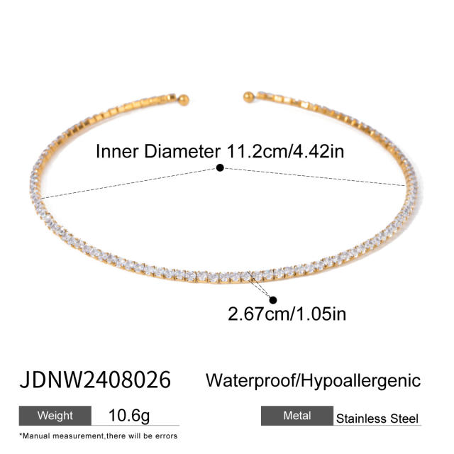 Delicate diamond stainless steel cuff necklace choker bangle set
