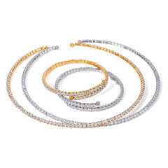 Delicate diamond stainless steel cuff necklace choker bangle set