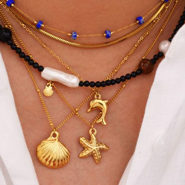 14KG oceean series dolphin shell stainless steel dainty natural stone necklace collection