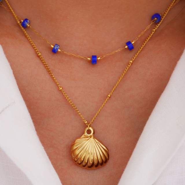 14KG oceean series dolphin shell stainless steel dainty natural stone necklace collection