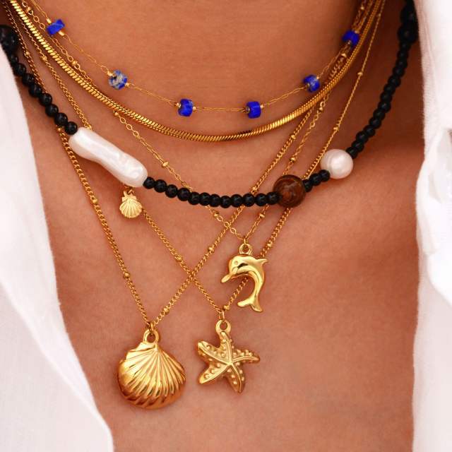 14KG oceean series dolphin shell stainless steel dainty natural stone necklace collection
