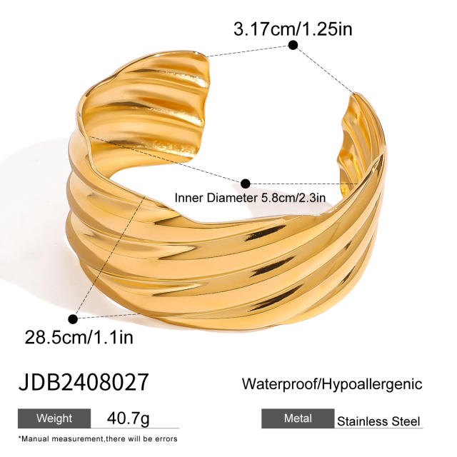 18KG wave pattern stainless steel cuff bangle chunky bangle wide bangle