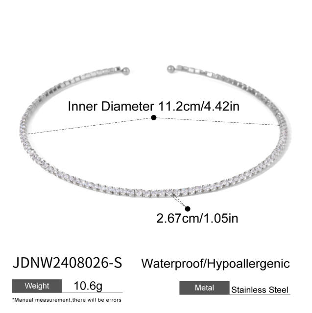 Delicate diamond stainless steel cuff necklace choker bangle set