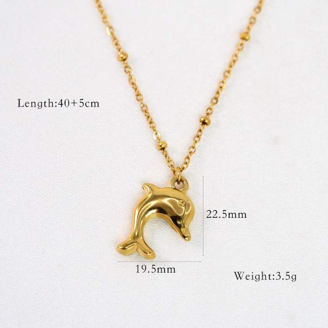 14KG oceean series dolphin shell stainless steel dainty natural stone necklace collection