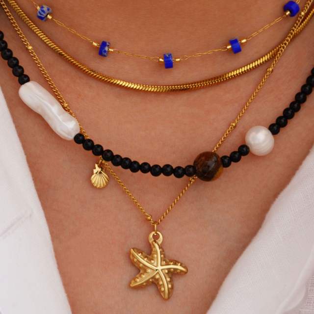 14KG oceean series dolphin shell stainless steel dainty natural stone necklace collection