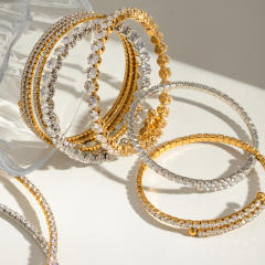 Delicate diamond stainless steel cuff necklace choker bangle set