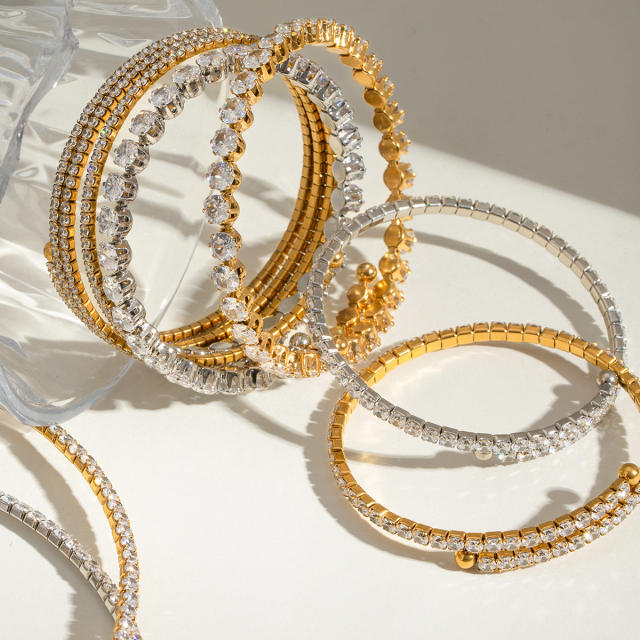 Delicate diamond stainless steel cuff necklace choker bangle set