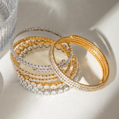 Delicate diamond stainless steel cuff necklace choker bangle set
