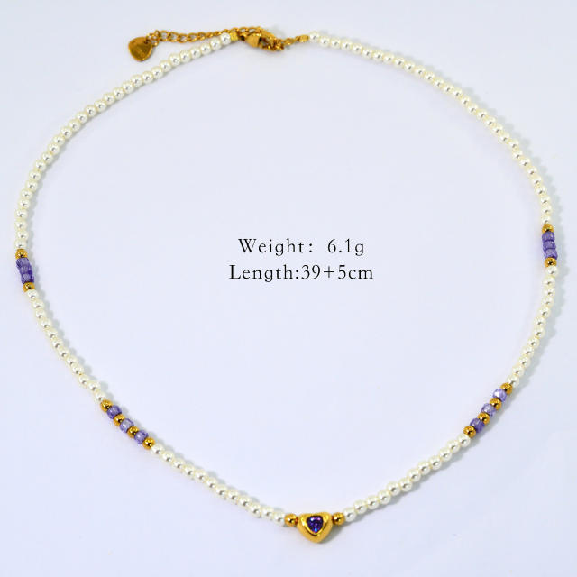 Boho 14KG moon star amethyst pendant stainless steel necklace