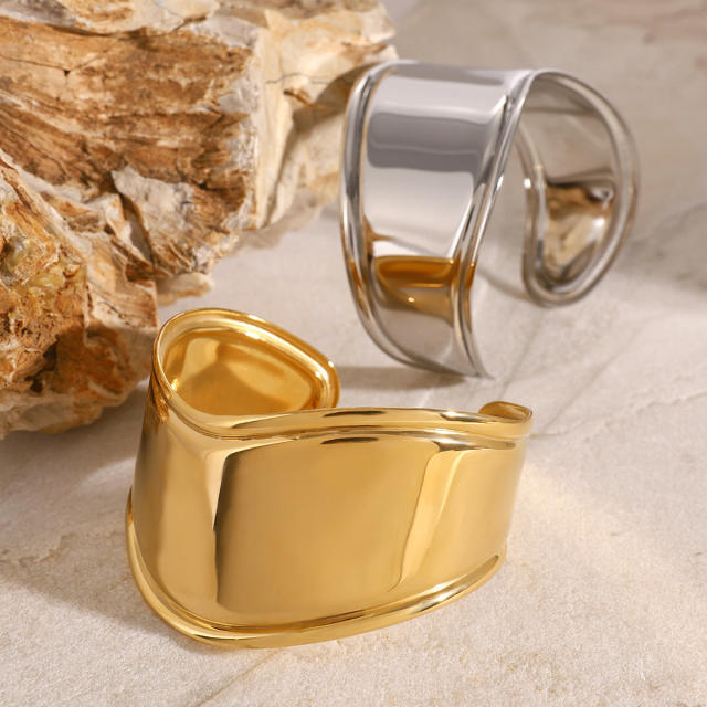 18KG chunky mirror design stainless steel cuff bangle