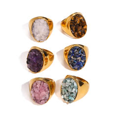 Boho natural stone stainless steel finger rings collection #7