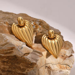 18KG chunky heart stainless steel earrings