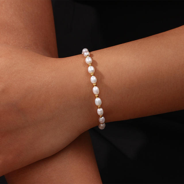 18KG waterpearl stainless steel bead bracelet