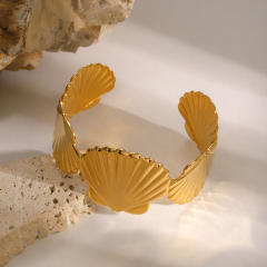 18KG ocean series shell design stainless steel chunky cuff bangle