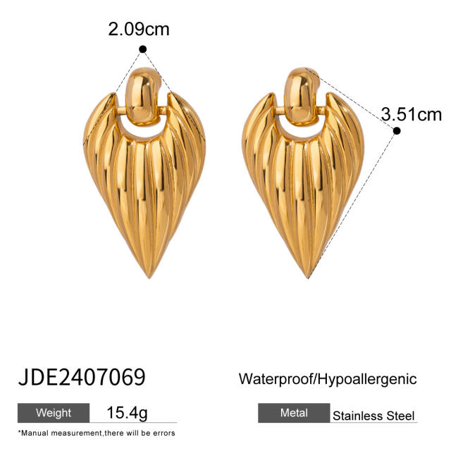 18KG chunky heart stainless steel earrings