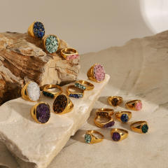 Boho natural stone stainless steel finger rings collection #7