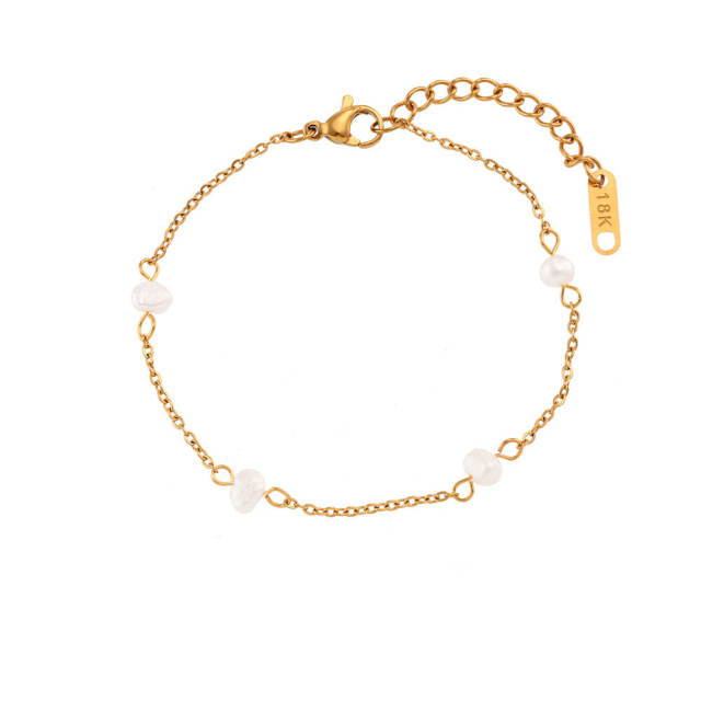 Dainty waterpearl bead stainless steel necklace bracelet set