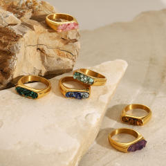 Boho natural stone stainless steel finger rings collection #7
